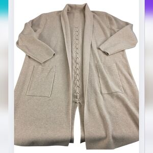 Beige Corset Tied Laced Up Long Cardigan Size L W/Pockets Stretchy Soft 3257-CN